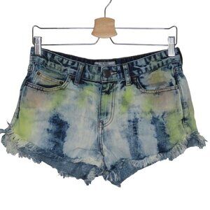 Free People Womens 27 Tie Dye Bleach Distressed Destroyed Raw Denim Jean Shorts